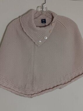 Gap 100% Lambwool Cape Poncho Sweater M Beige Cozy button neck